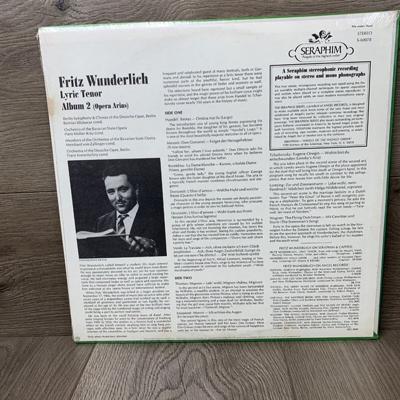 Fritz Wunderlich- Lyric Tenor Album 2: Opera Arias Record LP Sealed - Picture 2 of 2